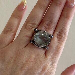 Vintage Nicky Butler Prasiolite & Amethyst Sterling Ring 925 Size 8